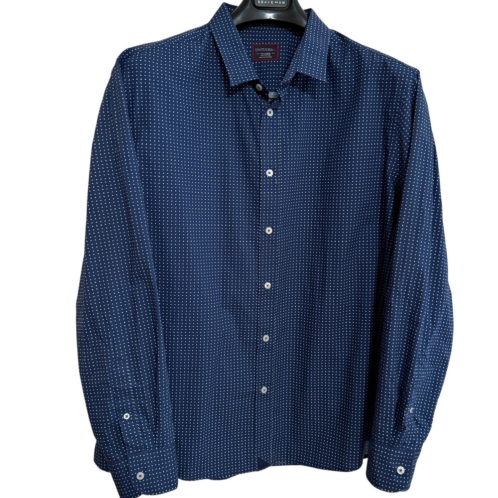 UNTUCKit Button Down Shirt Men's XXL Long Sleeve Solid Blue AOP Triangles Cotton